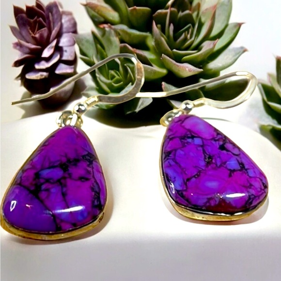 925 sterling Jewelry - Sterling silver purple Turquoise Earrings 925